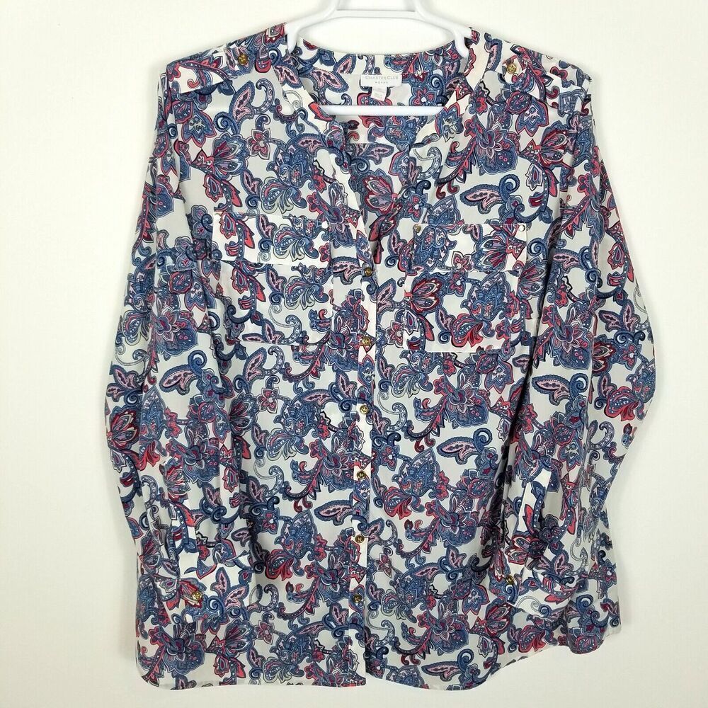 Charter Club  Paisley‎ Blouse Size 3X Shirt Pink Blue Long Sleeves Button Front